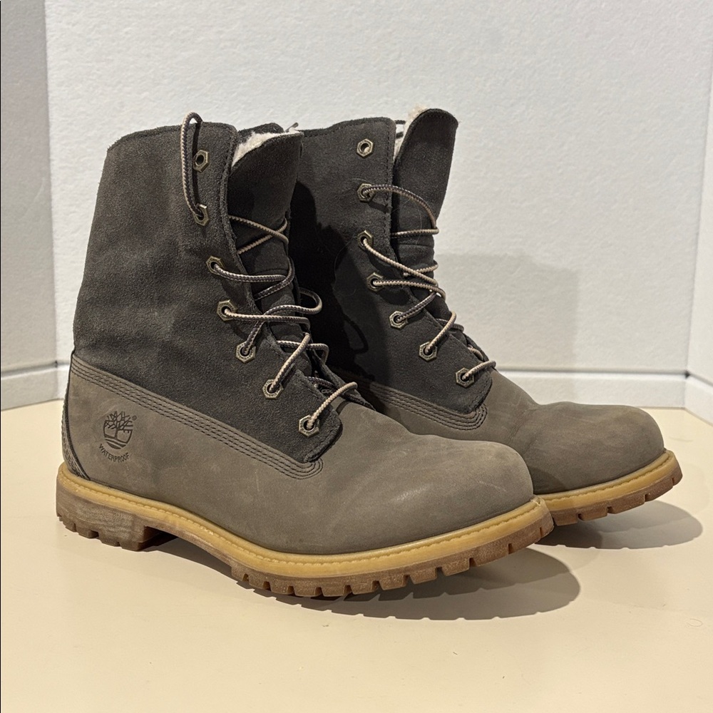 Timberland Gray Teddy Waterproof Fold Down Fleece Boots 8313A
